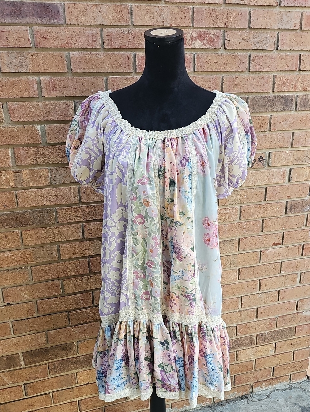 J.Nna Pastel Floral Peasant Mini Dress Size M
